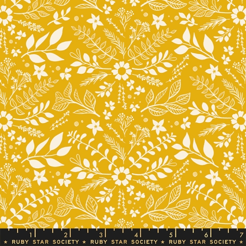 Patchwork Baumwolle - Melody Miller - Curio - Sprigs Florals Flower Herb Damask Goldenrod